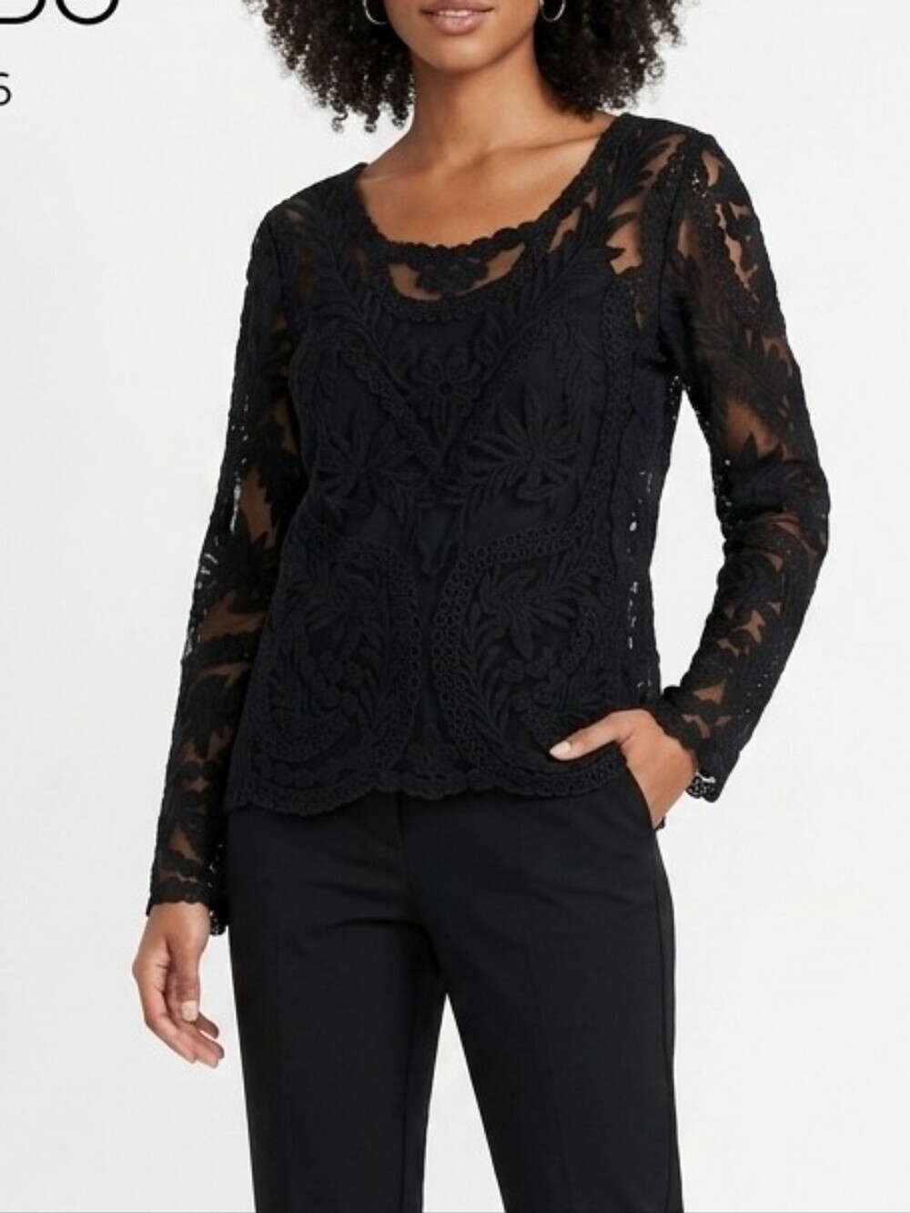Express Black Lace Long Sleeve Blouse